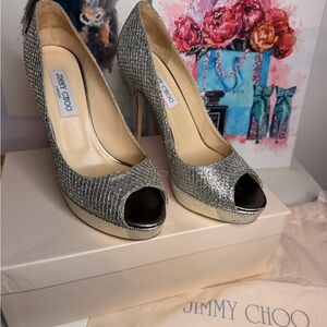 Jimmy Choo Champagne Peep-Toe Heels